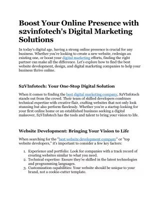 Boost Your Online Presence with s2vinfotech digital marketing