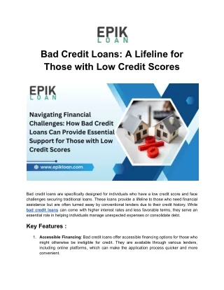 EpikLoan: Fast and Flexible Bad Credit Loans