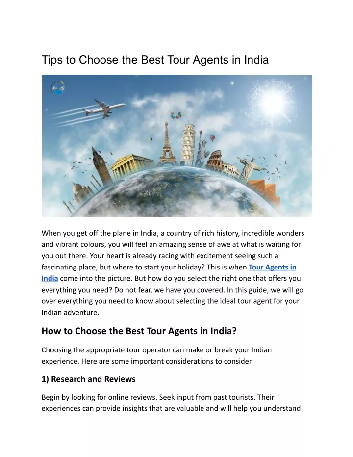 tips to choose the best tour agents in india