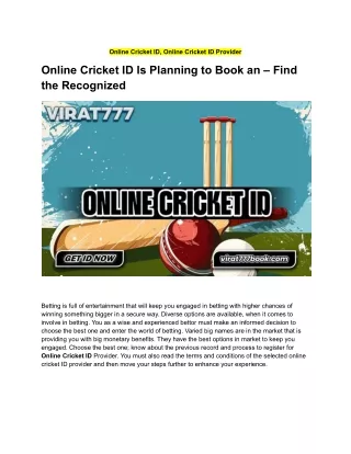 Online Cricket ID, Online Cricket Betting ID