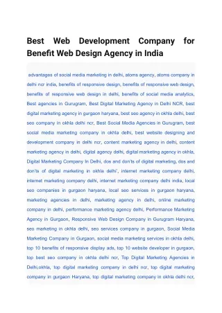 Best Web Development Company for Benefit Web Design Agency in India