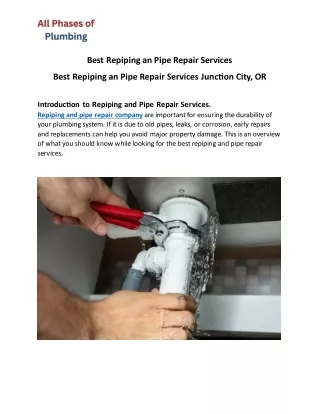 Best Repiping an Pipe Repair Services