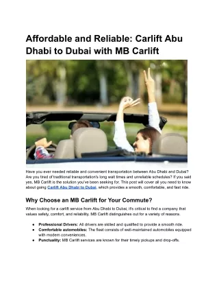 Affordable and Reliable_ Carlift Abu Dhabi to Dubai with MB Carlift