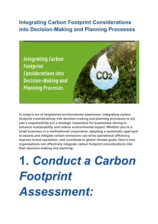 Integrating Carbon Footprint Considerations into Decision-Making and Planning Pr