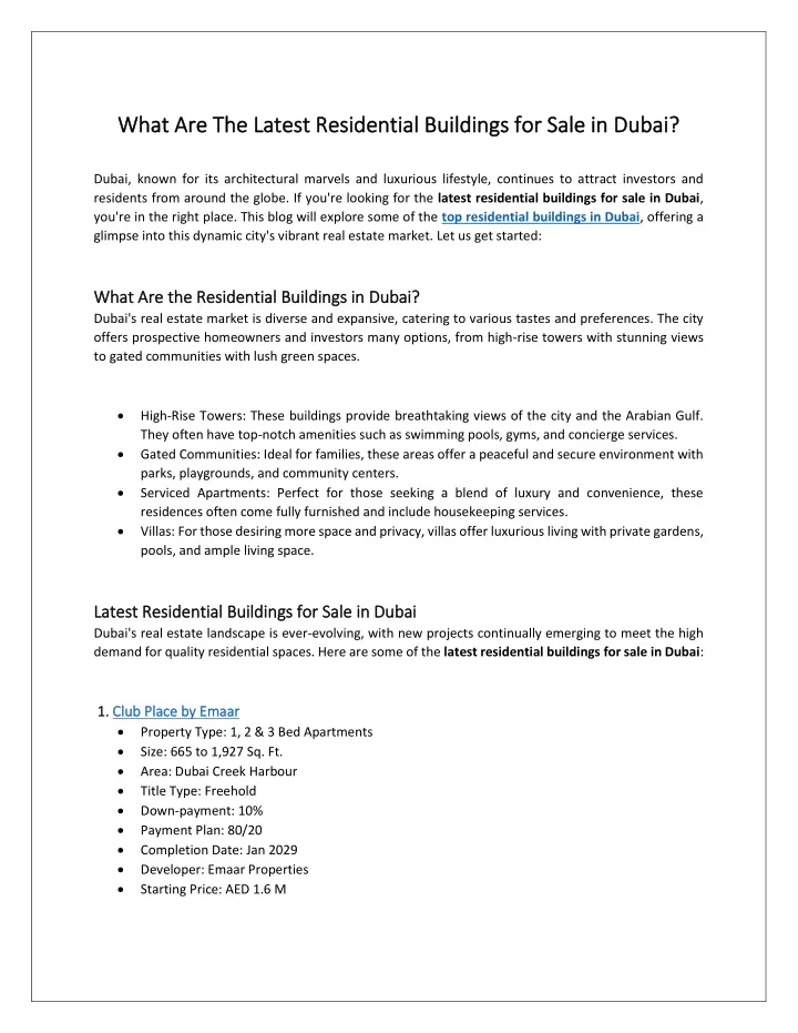 what are the latest residential buildings