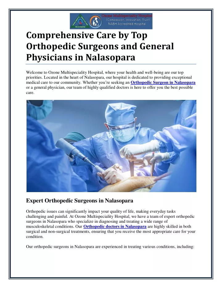 comprehensive care by top orthopedic surgeons