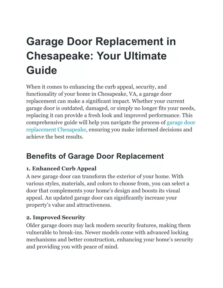 garage door replacement in chesapeake your