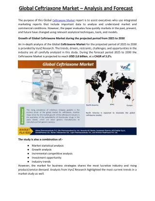 global ceftriaxone market analysis and forecast