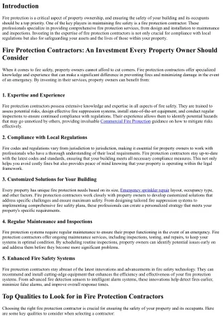 Fire Protection Contractors: An Investment Every Property Owner Should Consider