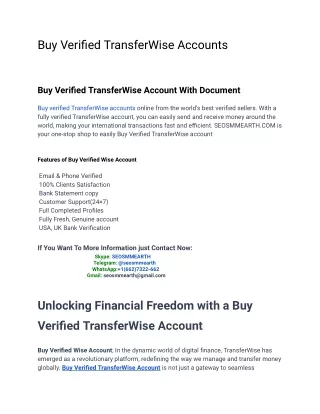 Secure Your Transactions with Buy Verified TransferWise Accounts