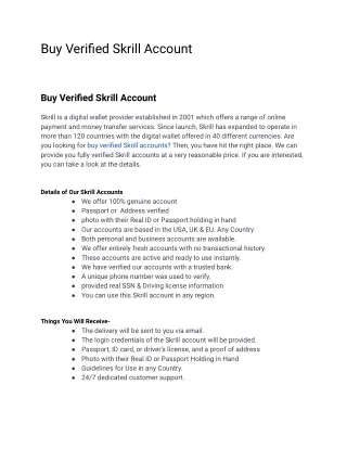 Secure Your Transactions with Buy Verified Skrill Account