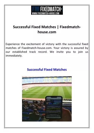 Successful Fixed Matches Fixedmatch-house.com