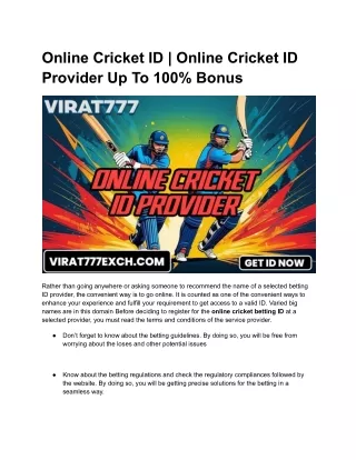 Online Cricket ID _ Online Cricket ID Provider Up To 100% Bonus