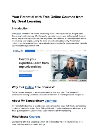 Your Potential with Free Online Courses from My Great Learning