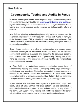 Cybersecurity Testing and Audits in Focus