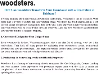 How Can Woodsters Transform Your Townhouse with a Renovation in Brisbane?