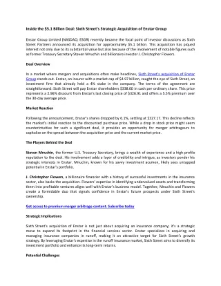 Sixth Street Bags Enstar – Merger Arbitrage Mondays