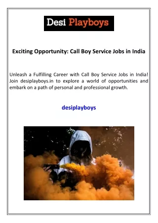 Exciting Opportunity Call Boy Service Jobs in India