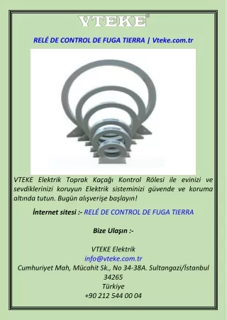 RELÉ DE CONTROL DE FUGA TIERRA  Vteke.com.tr