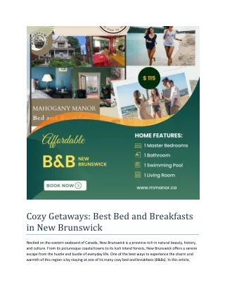 Cozy Getaways - Best Bed and Breakfasts in New Brunswick