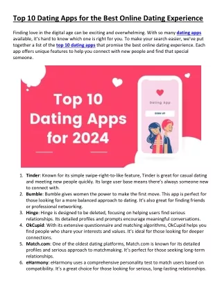 Top 10 Dating Apps for the Best Online Dating Experience