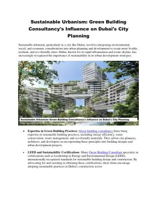 Sustainable Urbanism Green Building Consultancy's Influence on Dubai's City Planning