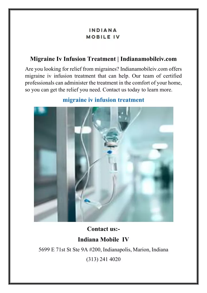 migraine iv infusion treatment indianamobileiv com