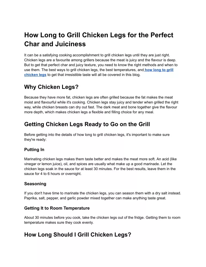 how long to grill chicken legs for the perfect