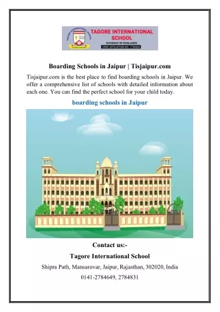 Boarding Schools in Jaipur  Tisjaipur