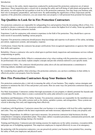 Importance of Timely Inspections Conducted by Professional Fire Protection Contr