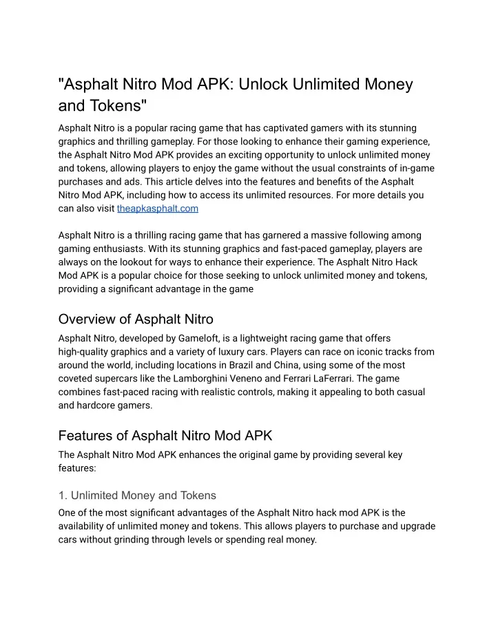 asphalt nitro mod apk unlock unlimited money