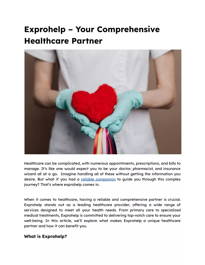 exprohelp your comprehensive healthcare partner