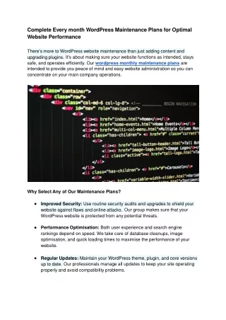 complete every month wordpress maintenance plans