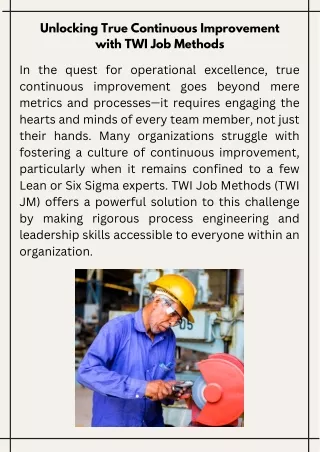 Unlocking True Continuous Improvement with TWI Job Methods