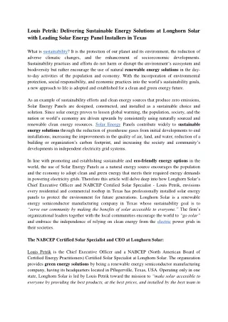 Louis Petrik_ Delivering Sustainable Energy Solutions at Longhorn Solar with Leading Solar Energy Panel Installers in Te