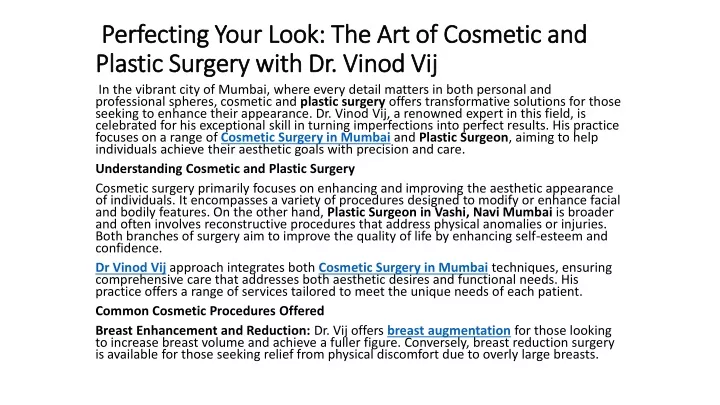 perfecting your look the art of cosmetic and plastic surgery with dr vinod vij