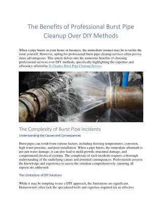 The Benefits of Professional Burst Pipe