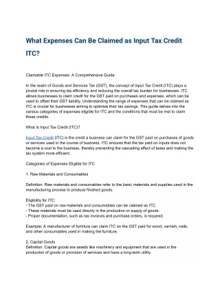 what expenses can be claimed as input tax credit