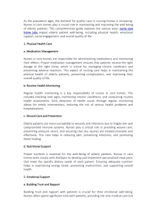 The Impact of Nurse Care Home Jobs on Elderly Patient Well-being