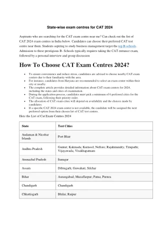 CAT Exam Centres List 2024 State Wise