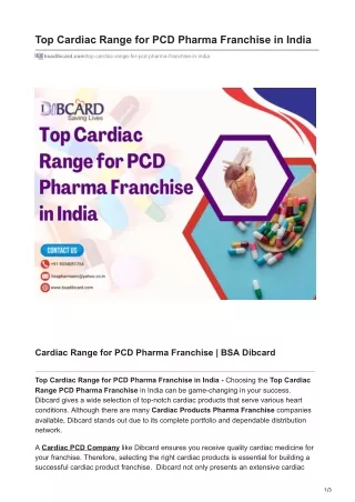 Top Cardiac Range for PCD Pharma Franchise in India