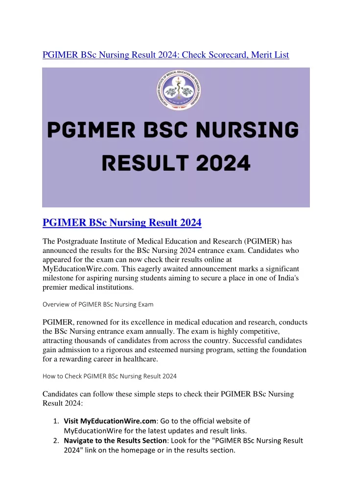 pgimer bsc nursing result 2024 check scorecard