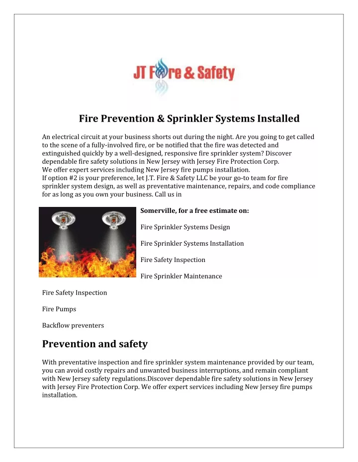 fire prevention sprinkler systems installed