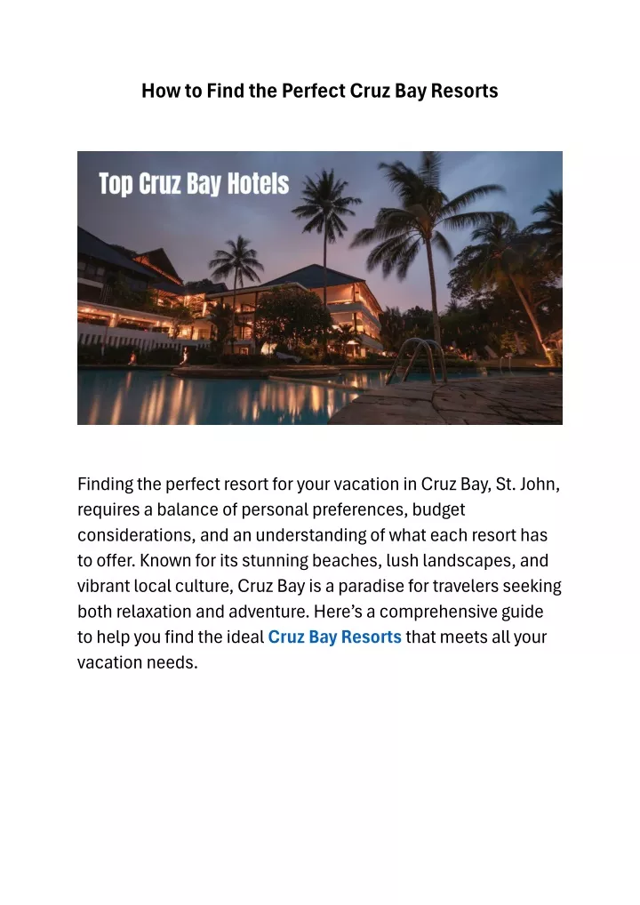 how to find the perfect cruz bay resorts