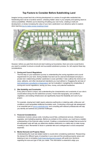 Top Factors to Consider Before Subdividing Land