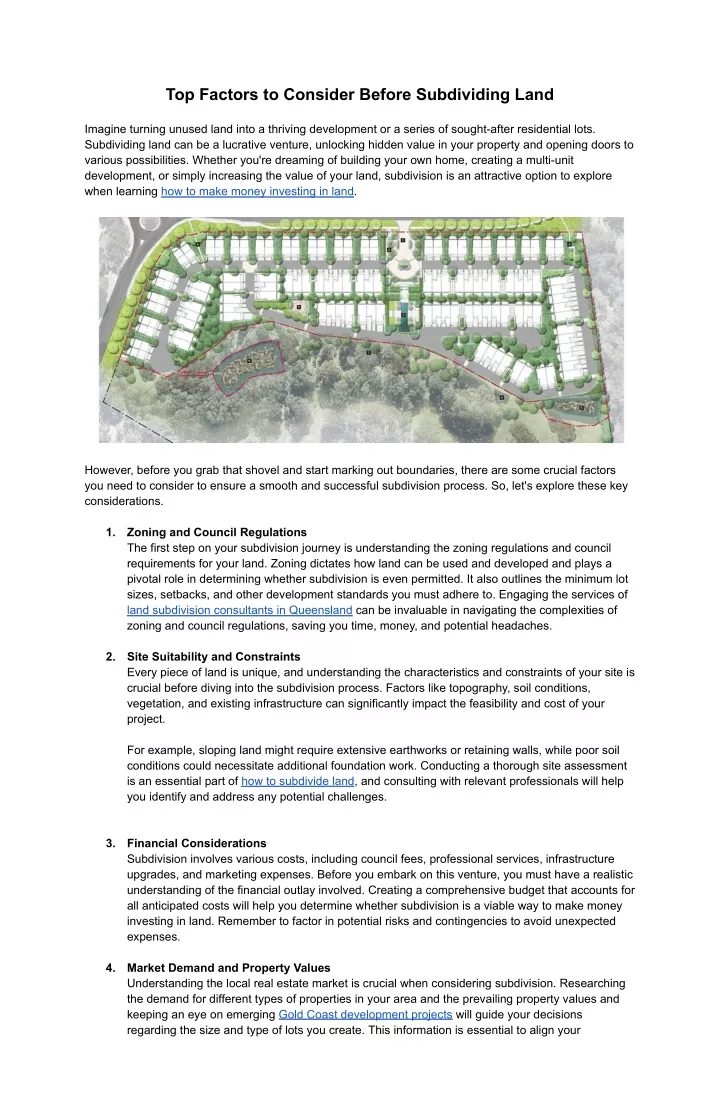 top factors to consider before subdividing land