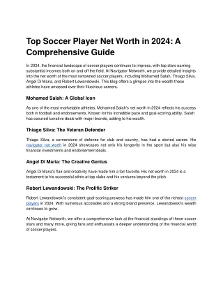 Top Soccer Player Net Worth in 2024: A Comprehensive Guide