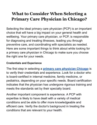 What to Consider When Selecting a Primary Care Physician in Chicago?