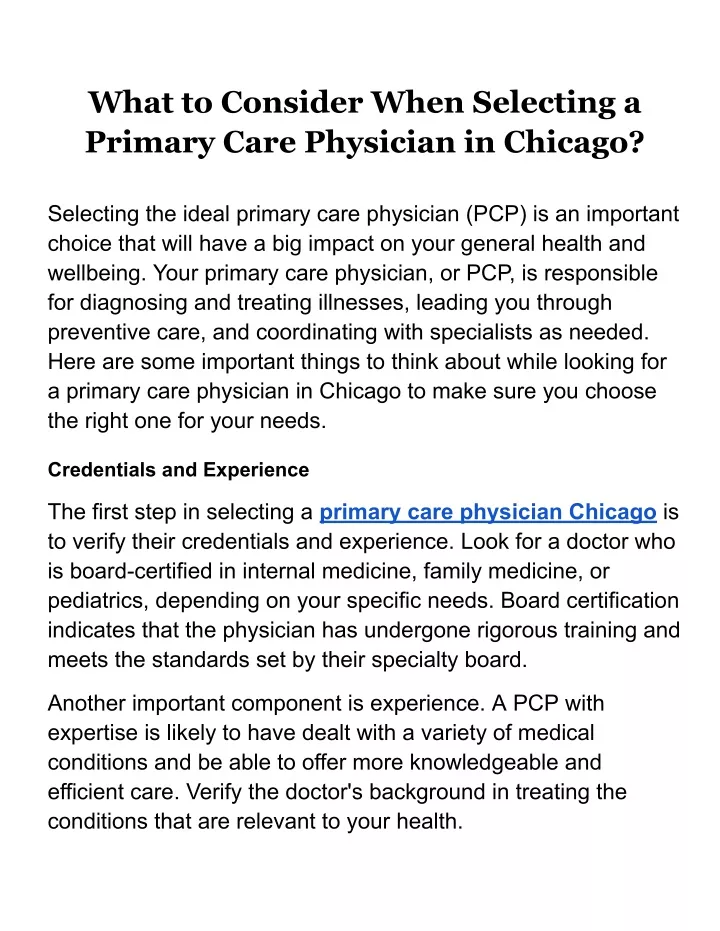 what to consider when selecting a primary care