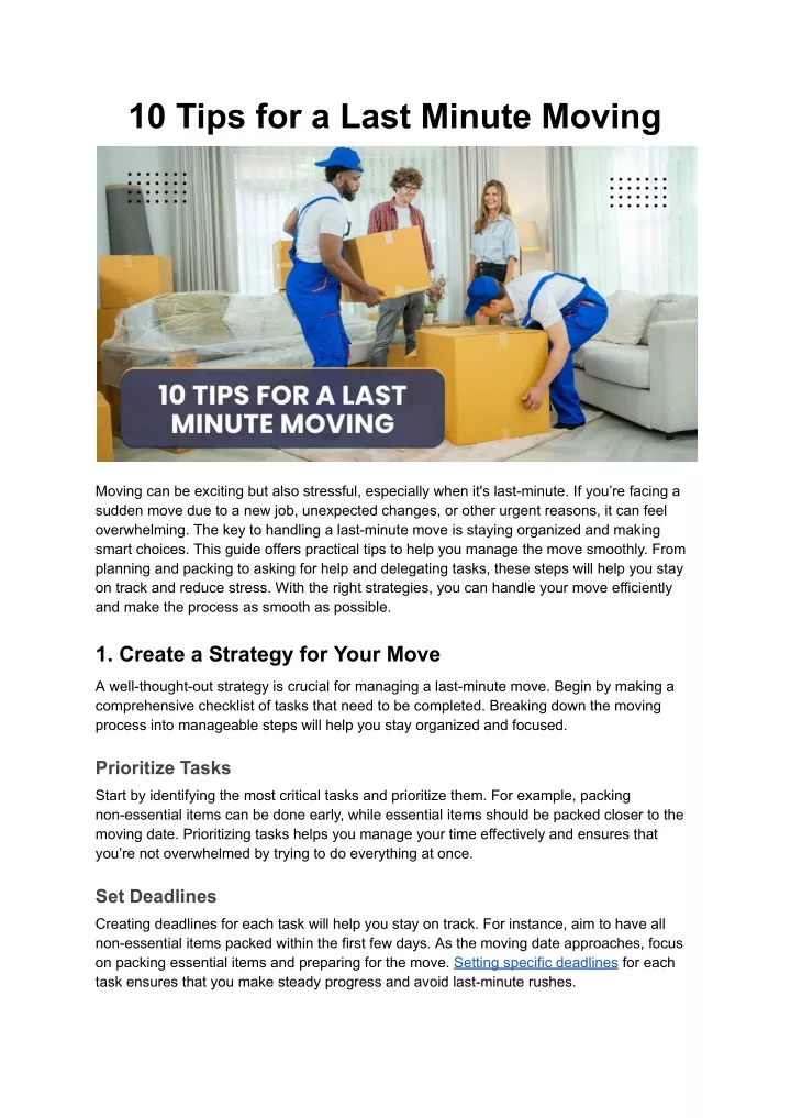 10 tips for a last minute moving